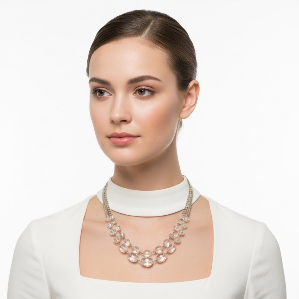 Double Strand Gold Chain Necklace with Clear Beads DATE NIGHT Stackable